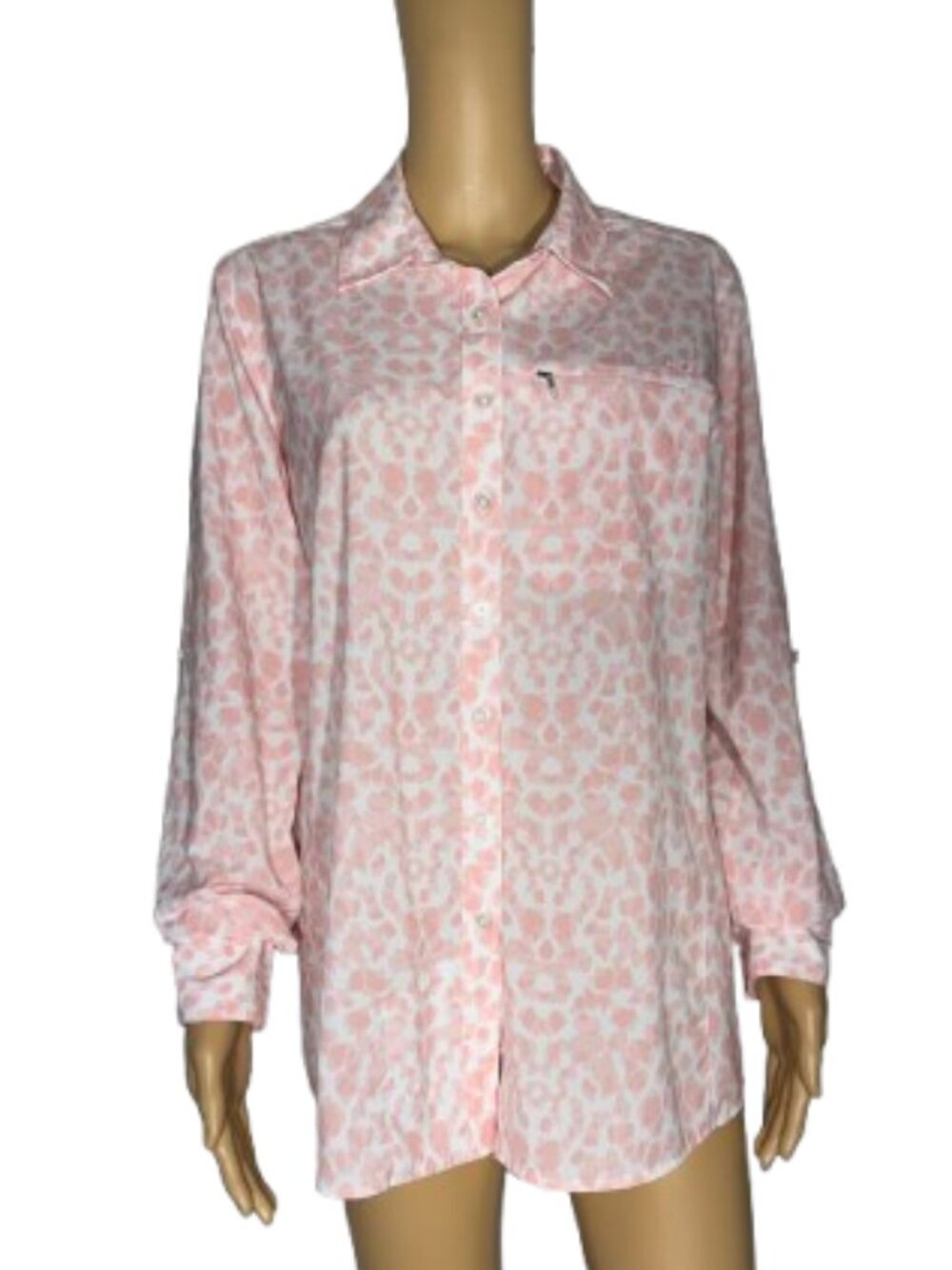 Ariat Tek Women's Pink Leopard Print Venttek Rolled Sleeve Button Down Large